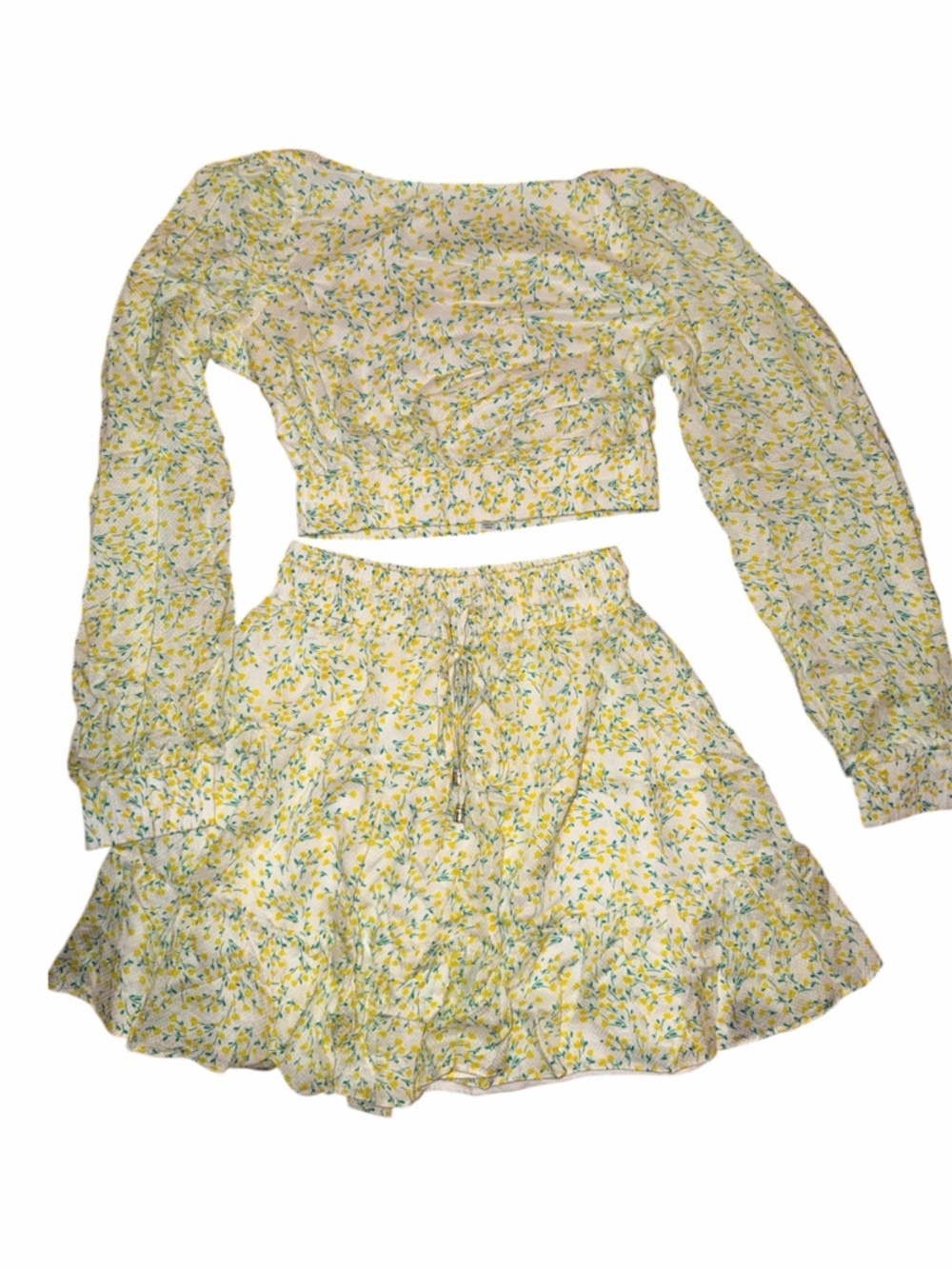 Yellow Floral Two-Piece Set - Crop Top & Skirt